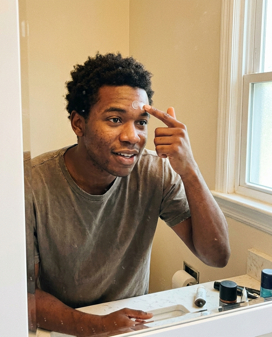 AcneEase pimple patch on forehead