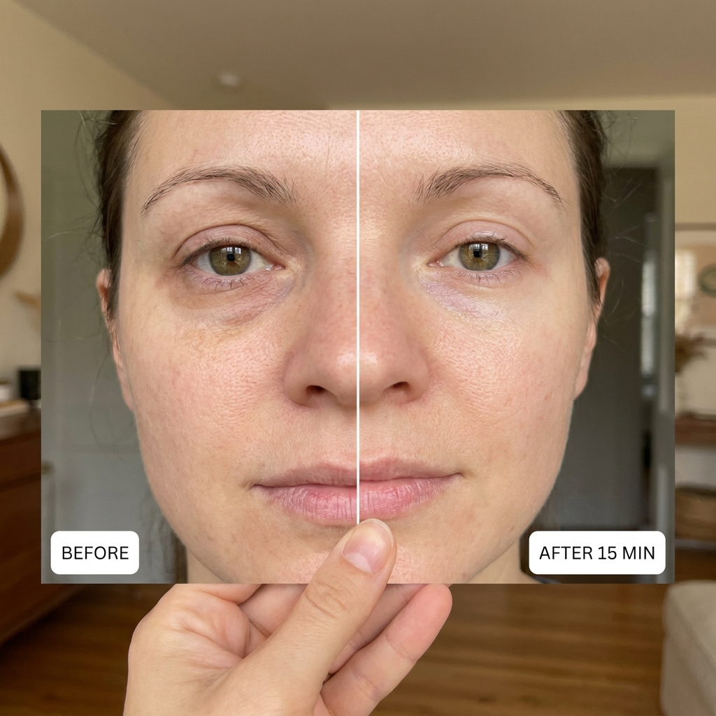 Antes e depois dos adesivos para os olhos