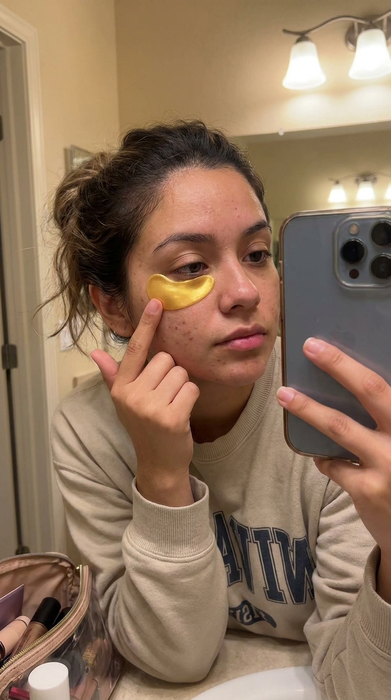 Aplicando o adesivo para os olhos